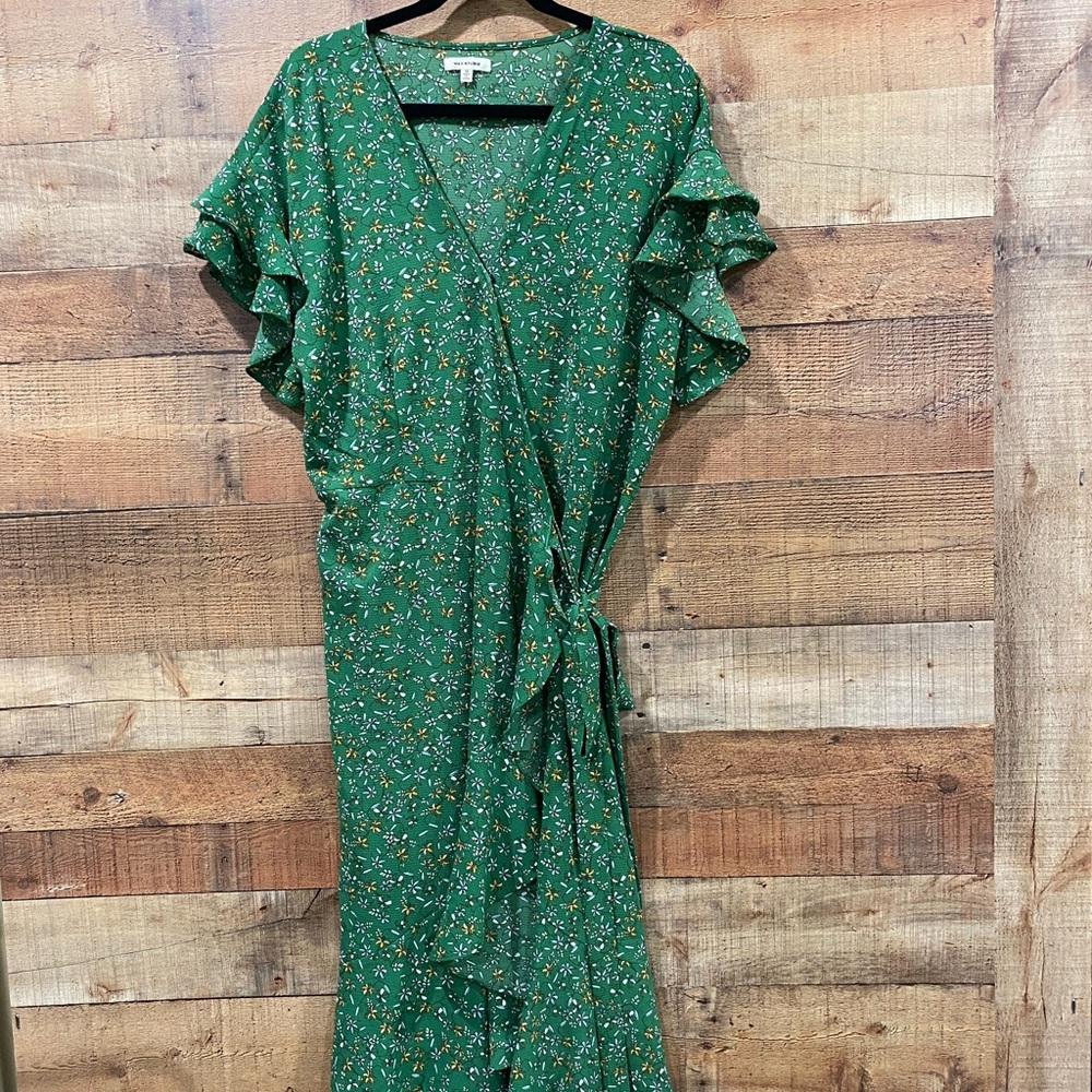 Max Studio Green Print Wrap Around Dress Size 1X